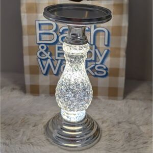Bath & Body Works Silver LED Swirling Glitter Pedestal 3 Wick Candle Holder